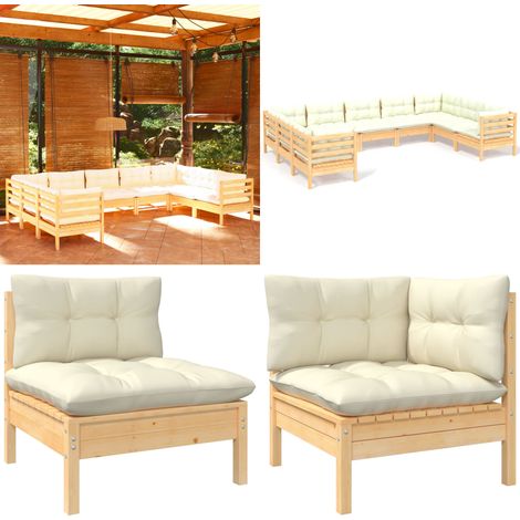 9-tlg. Garten-Lounge-Set mit Creme Kissen Kiefernholz - Garten Lounge Set - Kiefernholz Möbel - Outdoor Möbel - Loungemöbel - Gartengeräte - Home & Living (1/5)
