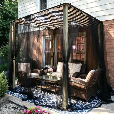 Lot de 2 panneaux de rideaux moustiquaire pour extérieur avec poche pour tringle - Maille fine pour insectes - Rideaux pour terrasse, pergola, tonnelle, balcon - Rideaux transparents pour (1/5)