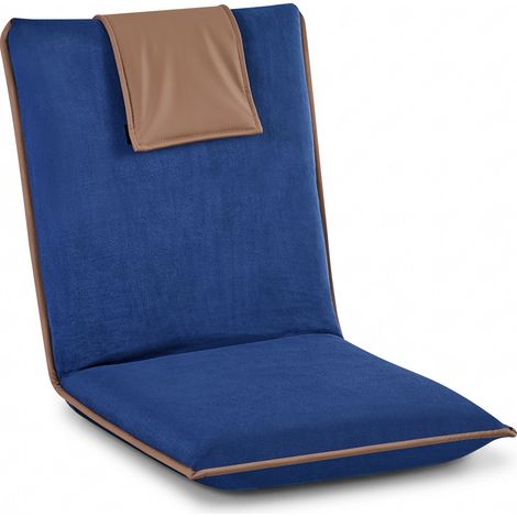 VEVOR Fauteuil de Sol Pliable, Dossier Reglable a 6 Positions, Chaise de Sol en Suedine avec Structure en Metal et Mousse Recyclee, pour Lecture, Detente, Meditation, Sangle de Transport, Bleu Fonce (1/5)