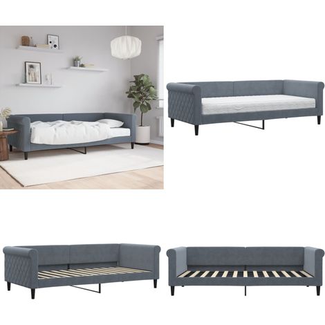 vidaXL Lit de jour avec matelas gris foncé 90x200 cm velours (1/5)