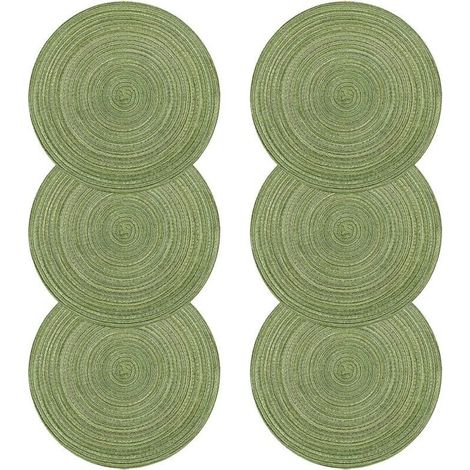 Platzsets, 6er-Set hitzebeständige, geflochtene Baumwoll-Platzsets für das Esszimmer, rundes Platzset 38x38cm (rund, grün)