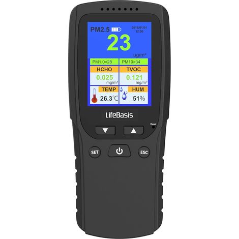 Monitor de calidad del aire 8 en 1 PM2.5 / PM1.0 / PM10 / HCHO/TVOC/AQI/TEMP/HUM Detector de monitor de calidad del aire portátil para dormitorios, oficinas y otros lugares