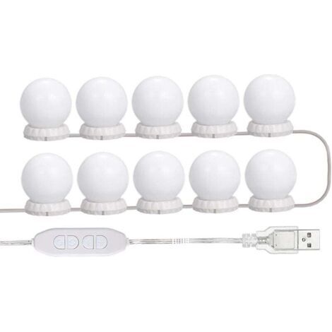 Green Mobility-Kit d'éclairage LED pour miroir de maquillage avec 10 ampoules réglables, 10 niveaux de luminosité et 3 modes, guirlande lumineuse USB pour miroir de maquillage (1/4)