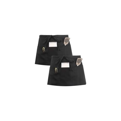 Lot de 2 tabliers de cuisine courts avec poches – Tissu polycoton – Noir – 30 × 60 cm (1/5)