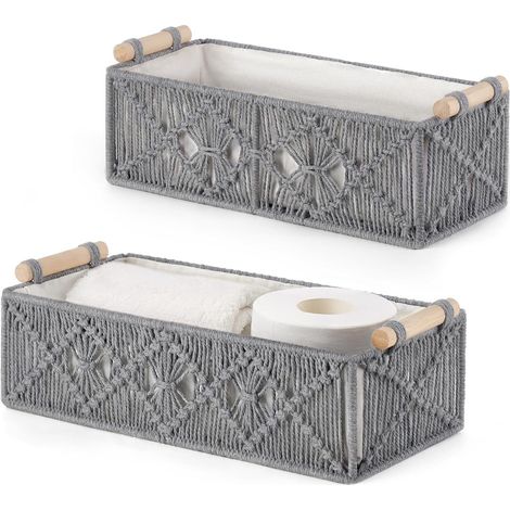 Handgeflochtene Aufbewahrungskörbe im Bohème-Stil, ideal für Arbeitsplatten, Toilettenablagen und Schränke. Perfekt für Schlafzimmer, Wohnzimmer und andere Wohnräume. 2er-Pack – Grau (1/5)