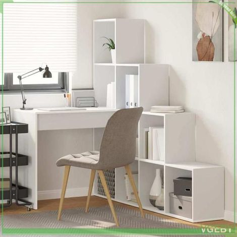 Bureau d'angle - 3337241 - Blanc - Bois d'ingénierie - Avec étagère (1/5)