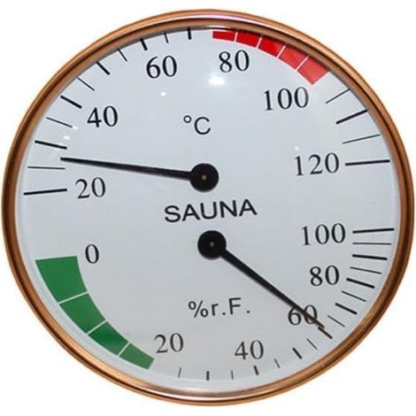 Hygromètre mural pour sauna, 10 x 10 x 3 cm, doré et blanc, avec thermomètre et humidité, accessoire pour sauna à vapeur