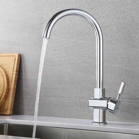 Robinet de Cuisine Chromé Mitigeur Évier Rotatif à Cusine avec Eau Chaude et Froide Robinetterie en U Forme 360° Laiton (1/4)