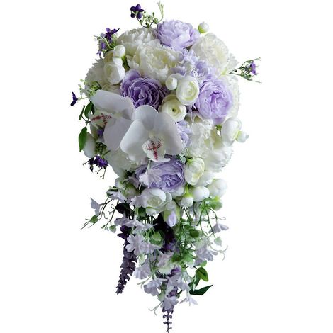 Brautstrauß mit Wassertropfen-Effekt, künstliche weiße und lila Blumen, Hochzeitsaccessoires