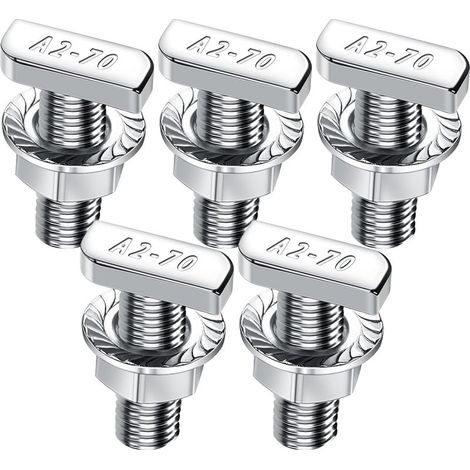 Lot de 5 vis à tête marteau M10 x 25 En acier inoxydable A2 70 Avec écrous crantés Écrous à bride M10 Pour rail de montage solaire PV, serre et profil en aluminium (1/5)