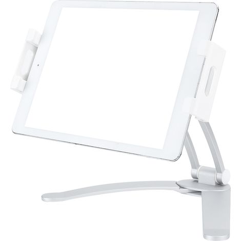 Support mural et de table 2 en 1 pour téléphone et tablette en alliage d'aluminium et ABS argenté (1/5)