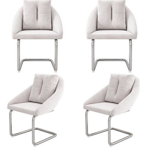 Set de 4 sillas de comedor tapizadas en terciopelo beige con cojines y patas de metal (1/5)