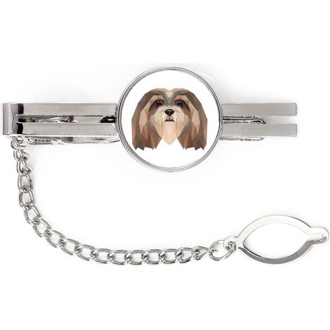 Lhasa Apso - Pinza de corbata geométrica con foto e inscripción Art-Dog (1/4)