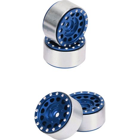 Vier RC Beadlock-Felgen aus Aluminiumlegierung, passend für Traxxas 1/18 und Axial SCX24 1/24 RC-Cars, blau. (1/5)