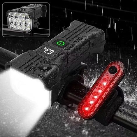 Luz para bicicleta con 12 LED，recargable，resistente al agua IP65，1800 mAh，9500 lúmenes，luz para bicicleta con 6 + 5 modos (1/5)