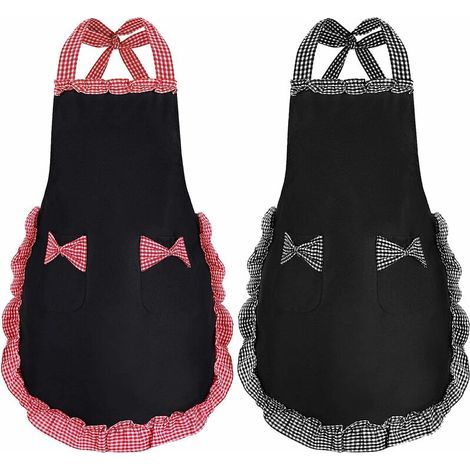 Lot de 2 tabliers noirs pour femme, avec 2 poches, imperméables, idéaux pour la cuisine et le jardinage. Un cadeau de qualité pour maman, épouse ou petite amie. (1/5)