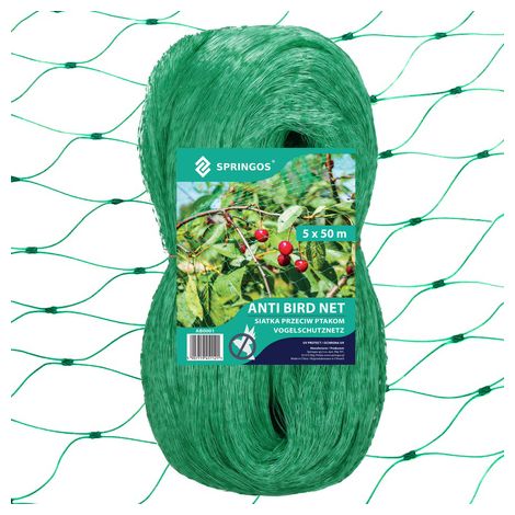 Rete anti-uccelli per alberi e arbusti, 5x50 m colore verde.