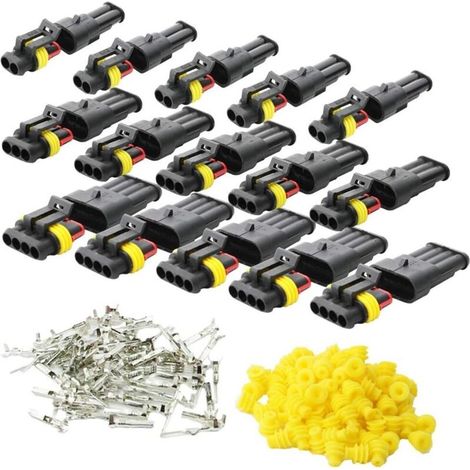 Imperméable à l'eau Connecteur, Électrique Prise Mâle et Femelle, AWG Connecteur étanche électrique pour Moto Scooter Auto Truck Marine Fil Harnais Sockets (2 Pin × 5P 3 Pin × 5P 4 Pin × 5P) (1/4)