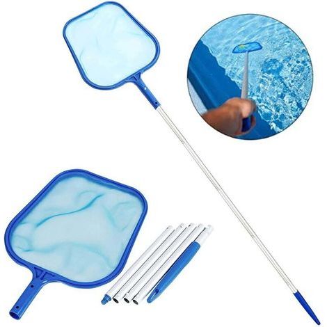 Filet d'écumage de piscine de 160 cm, filet de râteau à feuilles avec poteau télescopique à 5 sections pour le nettoyage des étangs et des spas