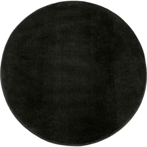 Tapis de salon à poils courts, uni, design moderne, lavable 160 cm x 160 cm x 14 mm, Noir, Rond (1/5)