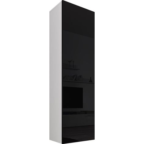 Armario colgante  Vitrina  Mueble de Salón  Armario de pared  1 puerta 4 compartimentos  40x170x29cm  Modelo Nora V4  Blanco y Negro brillo