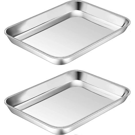 Lot de 2 plaques de cuisson Vesteel en acier inoxydable 25x20 cm compatibles fours grille-pain et fours traditionnels (1/5)