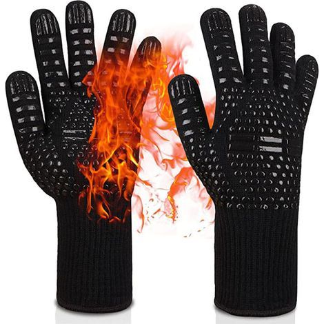 Gants grill Gants four Résistant à la chaleur jusqu'à 800°C Gants de cuisine Gants grill BBQ (noir) (1/5)
