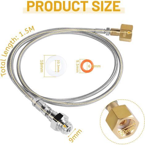 LALAGO Tuyau Haute Pression Adaptateur de CO2 pour Grohe Blue Home Water Carbonators Transfert, Tuyau pour Machine à Gazéifier L'eau de 60 Pouces pour Bouteille de Type 1500 Psi, Adapté aux Grandes