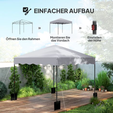 Pavillon pliant 3x3 m, tonnelle de jardin ajustable en hauteur, avec housse de transport, pour extérieur ou terrasse, structure métallique et toile gris clair (1/4)