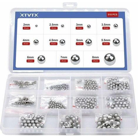 Kit de 510 billes de roulement en acier chromé – 11 tailles 2 mm-8 mm – Haute précision pour vélos et moteurs – Boîte de rangement incluse (1/5)