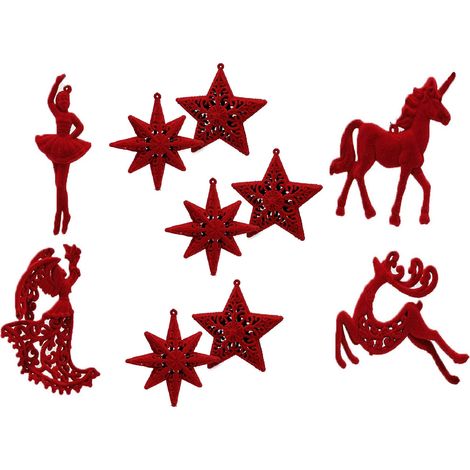 Set 14 Decorazioni Rosso Velluto per Albero di Natale Stelle Unicorno Ballerina Renna e Angelo Addobbi Natalizi da Appendere Eleganti con Intarsi Casa Vetrine e Ghirlande particolari (1/5)