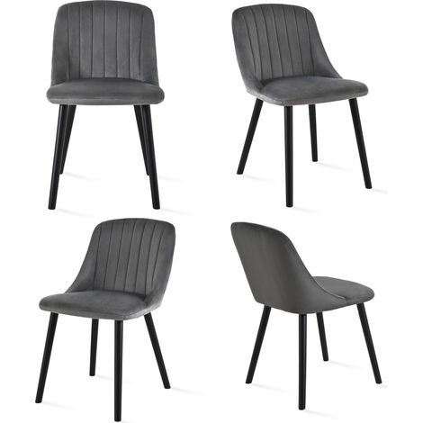 Goeurvant Chaises de salle à manger modernes avec coussin d'assise épais, dossier ergonomique et pieds en bois, Style et confort réunis - Lot de 4 - Gris foncé, pieds noirs - Velours