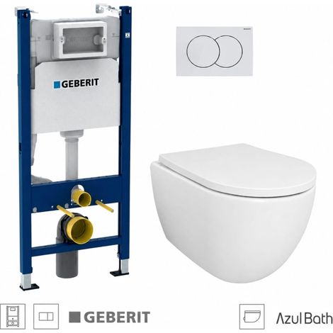 Pack WC Bastidor empotrado GEBERIT Duofix cisterna y pulsador Delta 01 con inodoro suspendido SWISS Tornado 53 cm y Soft-Close de Azul Bath (1/5)