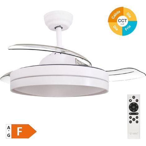Ventilatore da soffitto Lugela con luce CCT regolabile e comando Ø107 3 pale DC retrattili Bianco
