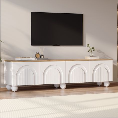 Mobile TV 180 x 40 x 45 cm, 4 ante, per TV fino a 80 pollici, MDF bianco effetto legno DESVIAE (1/5)