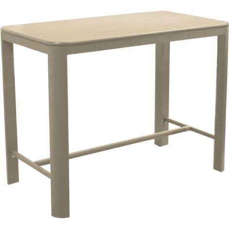 PROLOISIRS Table haute en aluminium - EOS 140 x 74 - Plateau à lattes - Hauteur 105 cm - Coloris crème