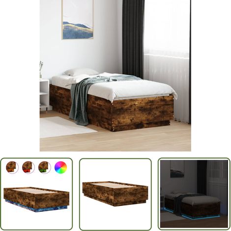 The Living Store Bettgestell mit LED Räuchereiche 75x190 cm Holzwerkstoff - Holzbettfassungen - Betträume - Schlafzimmermöbel - Rauchereiche Möbel - LED-Bettgestell (1/5)