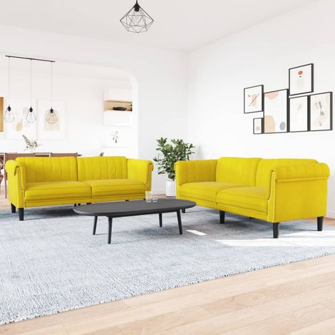 Juego de sofás 2 piezas terciopelo amarillo vidaXL (1/5)