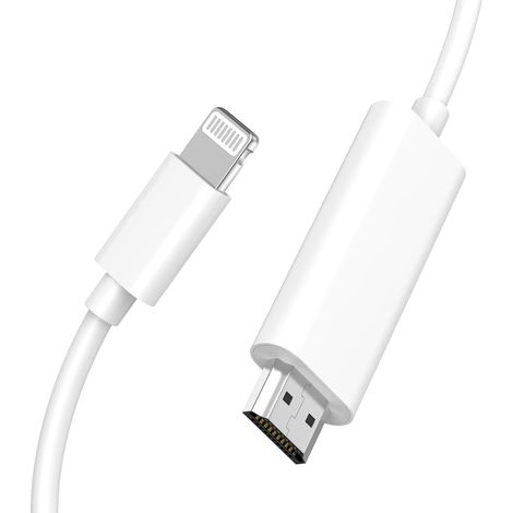 Adaptateur Lightning vers HDMI - 1 Pièce - Câble Numérique - Résolution 2K 60Hz - Pour iPhone iPad TV Projecteur - 2 Mètres Blanc (1/5)