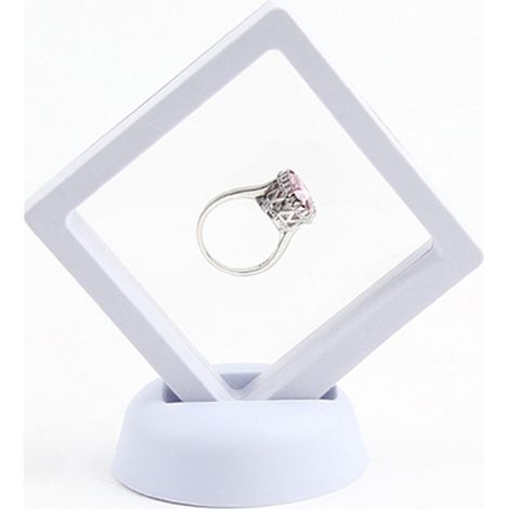 Set aus 10 freistehenden, schwebenden 3D-Displayständern für Schmuck, Münzen, Mineralien und Uhren, 9 x 9 cm, weiß. (1/5)
