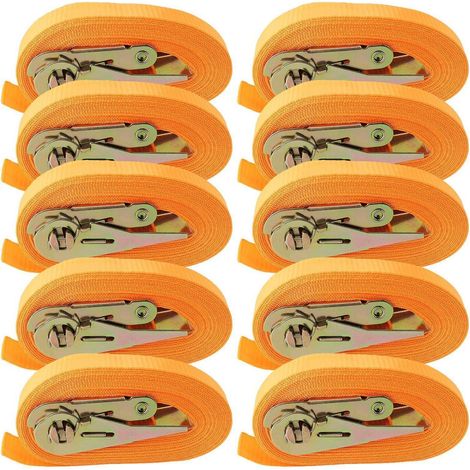 10x sangles d'arrimage avec cliquet 6m x 25mm, capacité 800kg, orange