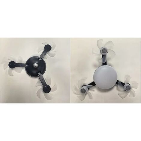 Ventilateur lampe drone 3 têtes couleur noire mat, culot E27, lumière tricolore + ventilateur silencieux VENTILATEUR DE PLAFOND (1/4)