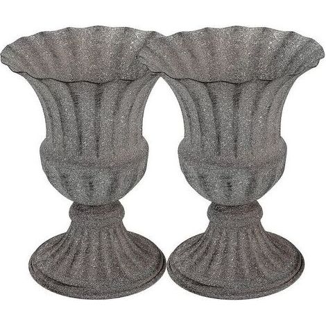 Lot de 2 pots de fleurs décoratifs en fer forgé, style urne funéraire, vase commémoratif raffiné (1/3)