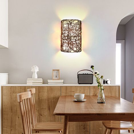ARTURESTHOME Lampe murale Lampe murale en rotin Lampe murale en rotin brun tissé à la main Lampe murale de style vintage Convient aux salons et aux chambres à coucher Lampe a poser