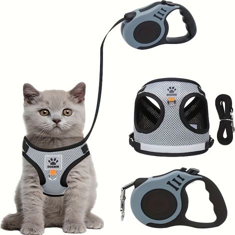 Filiyano-Ensemble laisse pour chat et chien, harnais type gilet avec sangle anti-fugue, en maille respirante, taille M (1/5)