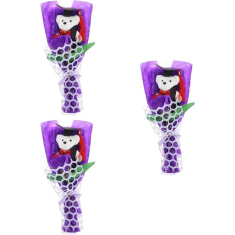 3Pcs Ours Bouquet Cadeau Graduation Ornement Graduation Ours Chic ation Bouquet en Peluche Décor Violet Fleur Rose Diplômé Banquet (1/5)