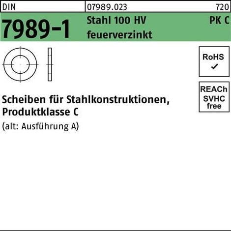 Rondelle DIN 7989-1 16/17,5x 30x8 Acier 100HV réfractaire 100 pièces