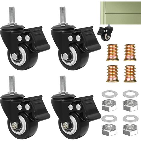 4 Pièces Roulette avec Frein 50mm, roulettes pour Meubles M10x25mm Roulettes Pivotantes Tige Fileté , Roulette Charge Lourde, pour Meubles et Chariots, Capacité 210kg (Noir) (1/5)