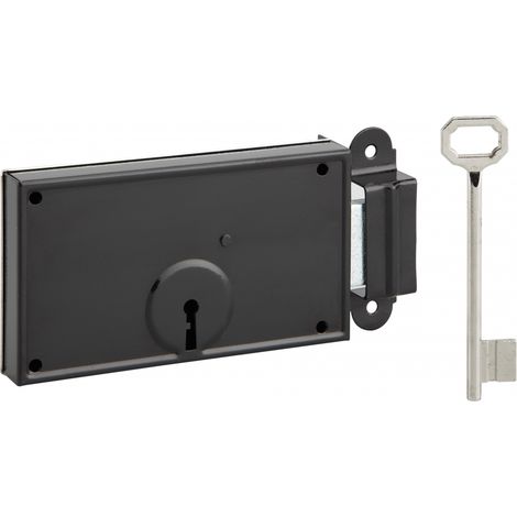 Serrure monopoint en applique horizontale à clé – Pêne dormant en acier zingué – Dimensions 140 x 80 mm – 1 clé incluse (1/2)
