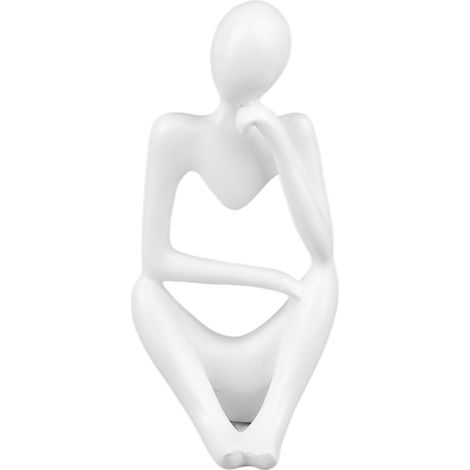 Statue en résine blanc gauche du penseur abstrait, décoration moderne pour salon bureau étagère. (1/5)